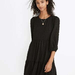 Puff-Sleeve Ruffle-Hem Mini Dress Madewell Size 8 Black
